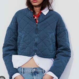 Zara quilted denim cropped jacket